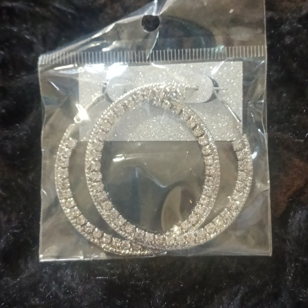 Rhinestone silver hoop earrings
